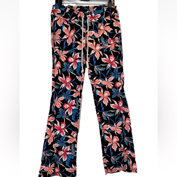 Roxy Womens S Oceanside Tropical Floral Flare Pants Linen‎ Low Rise Beach Vibes - Picture 1 of 9